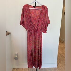 Pink Floral V-Neck Maxi Dress